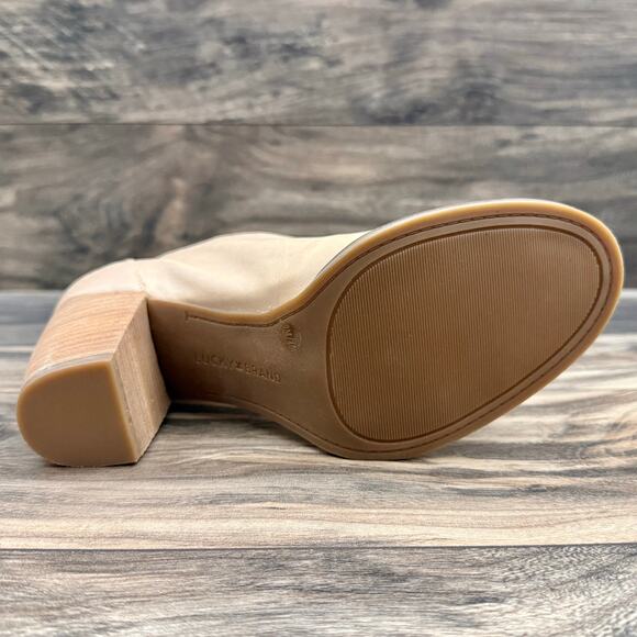 NIB Lucky Brand Joal 9M Leather Deep Notch Open Toe Pump Bootie Shootie Stone - Picture 7 of 12